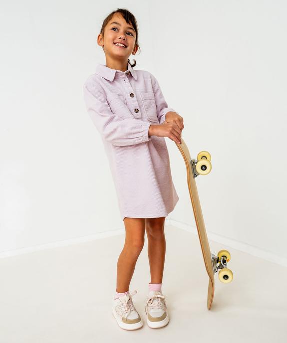 Robe chemise courte à manches longues en velours côtelée fille vue5 - GEMO (ENFANT) - GEMO
