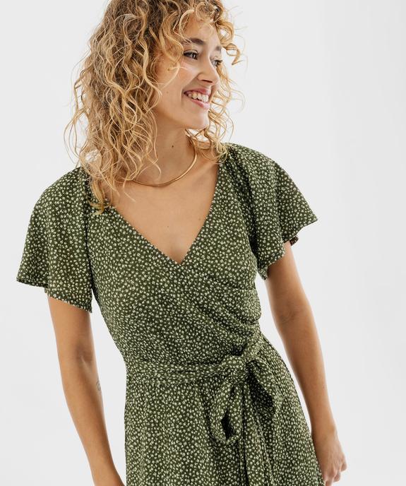 Robe longue en maille gaufrée à col cache-cœur femme vue2 - GEMO 4G FEMME - GEMO
