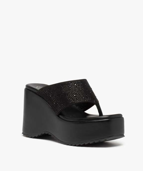Mules femme compensées à entre-doigts orné de strass vue2 - GEMO(URBAIN) - GEMO