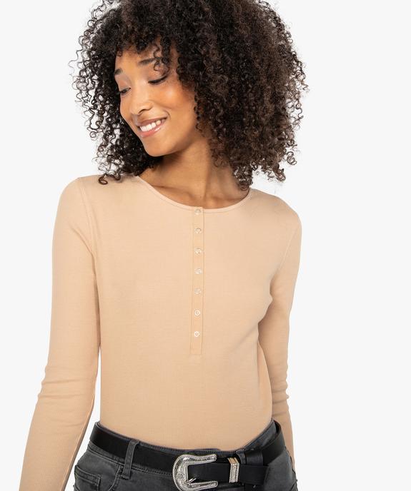 Tee-shirt femme à manches longues en maille côtelée vue2 - GEMO(FEMME PAP) - GEMO