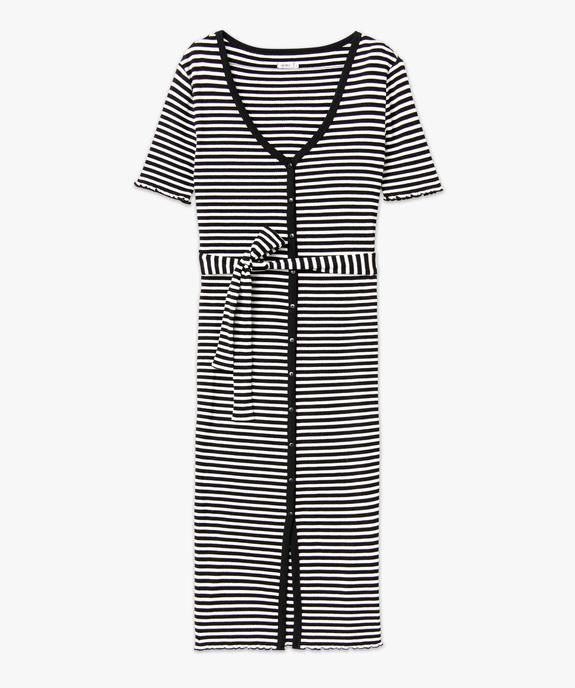 Robe chemise en maille côtelée rayée à manches courtes femme vue5 - GEMO(FEMME PAP) - GEMO