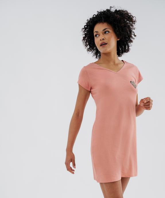 Chemise de nuit à manches courtes et col V femme vue1 - GEMO 4G FEMME - GEMO
