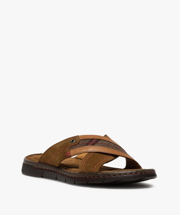 Mules homme en cuir à larges brides croisées vue2 - GEMO (CASUAL) - GEMO