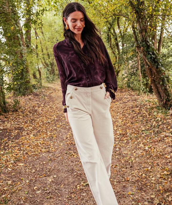 Pantalon large en velours côtelé à pont décoratif femme - GEMO(FEMME PAP) Pantalon large en velours côtelé à pont décoratif femme vue1 - GEMO(FEMME PAP) - GEMO