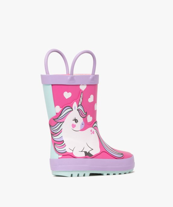 Bottes de pluie bébé fille licorne à petits coeurs et avec anses vue5 - LOVELY WINGS - GEMO