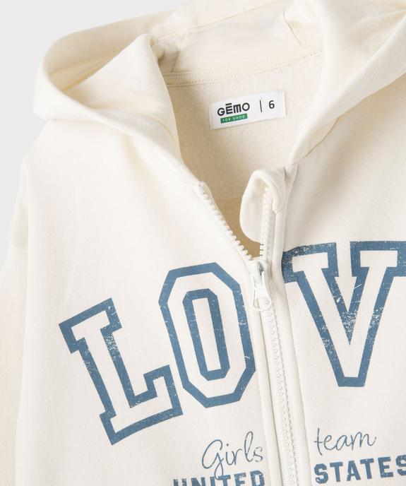 Sweat zippé à capuche avec inscription fille vue4 - GEMO 4G FILLE - GEMO