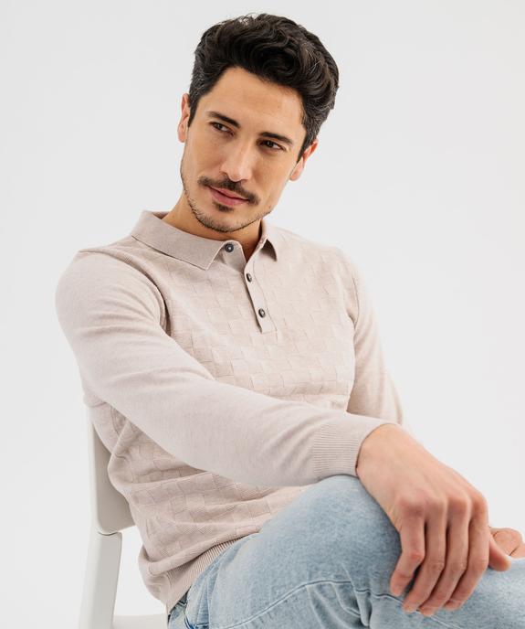 Pull à col polo et motif carreaux en relief homme vue1 - KENSINGTON - GEMO