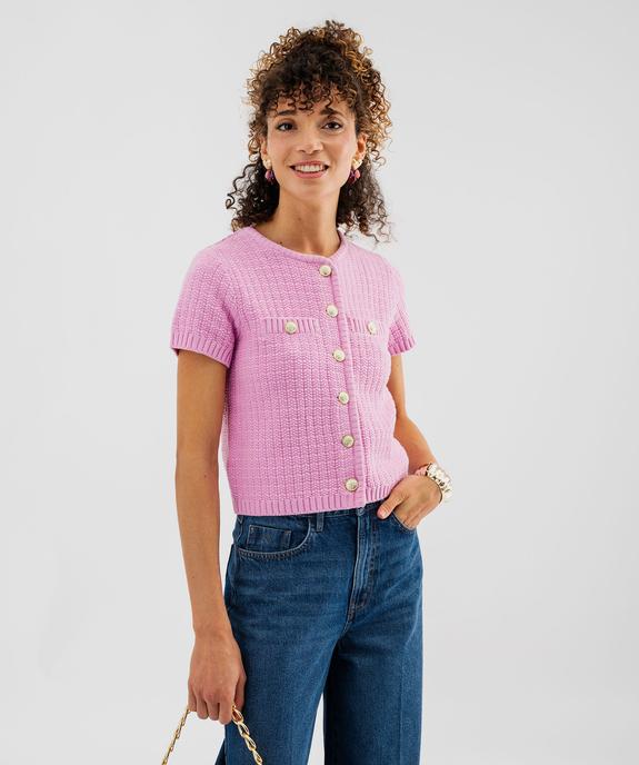 Pull manches courtes en maille fantaisie à boutons femme vue1 - GEMO(FEMME PAP) - GEMO