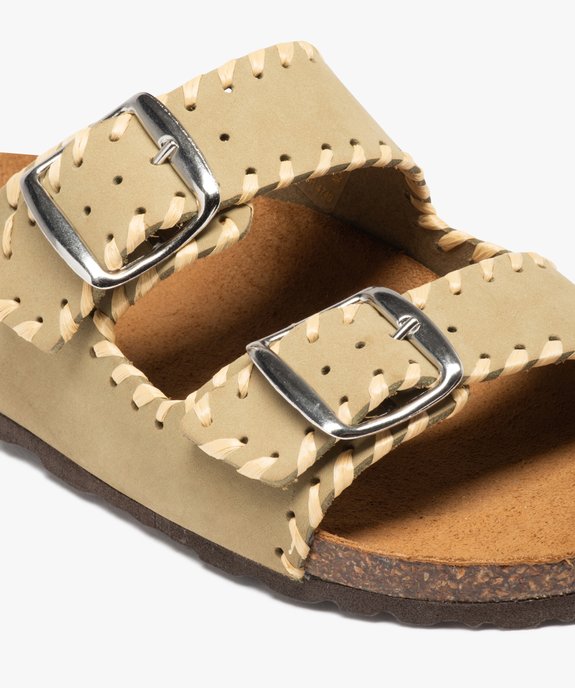 Mules femme unie en cuir velours à double brides vue6 - GEMO (CASUAL) - GEMO