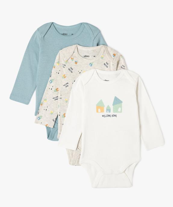 Body à manches longues à motifs maison bébé garçon (lot de 3) vue1 - GEMO 4G BEBE - GEMO
