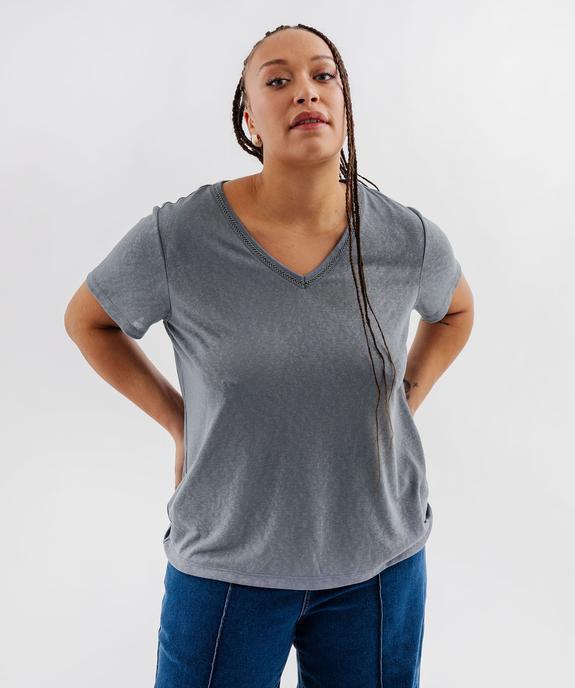 Tee-shirt manches courtes pailleté à col V femme grande taille vue4 - GEMO (G TAILLE) - GEMO