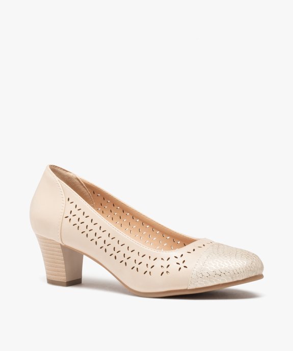 Escarpins femme à talon dessus ajouré et métallisé vue2 - GEMO(URBAIN) - GEMO