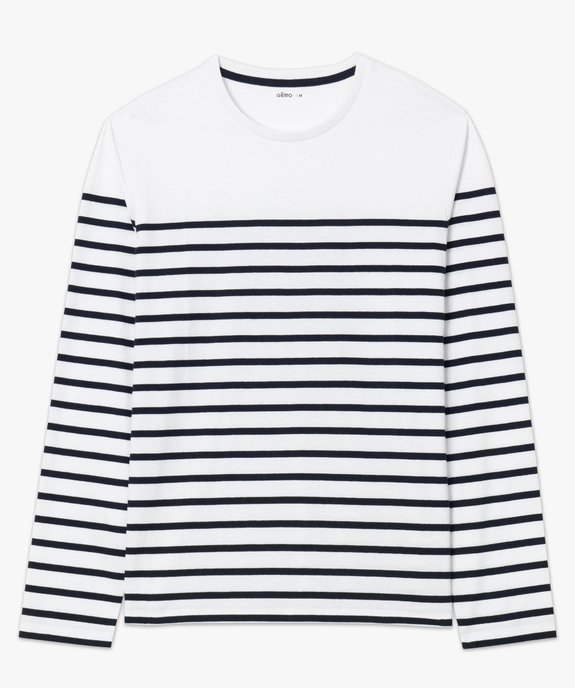 Tee-shirt homme rayé à manches longues et col rond vue4 - GEMO (HOMME) - GEMO