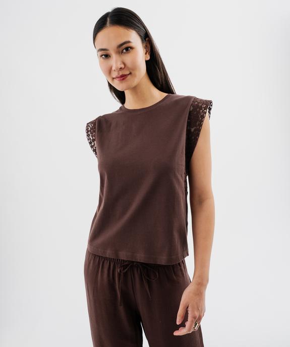 Tee-shirt sans manches avec emmanchures en dentelle femme vue2 - GEMO(FEMME PAP) - GEMO