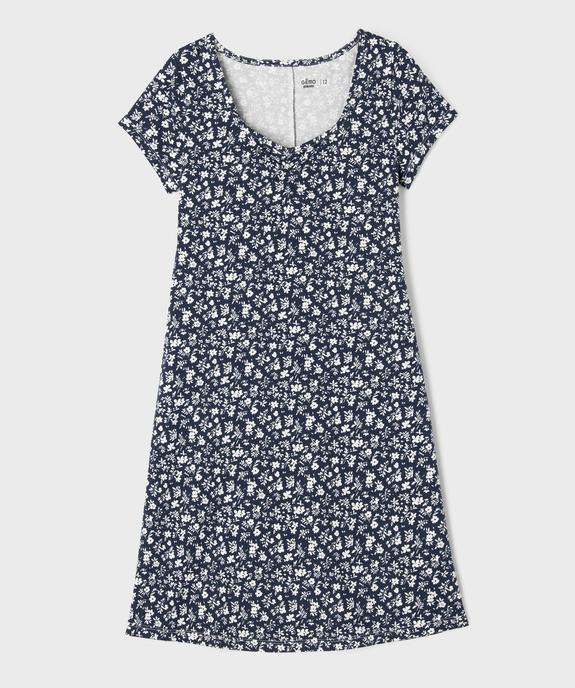 Robe manches courtes en maille fleurie à décolleté fantaisie fille vue1 - GEMO 4G FILLE - GEMO
