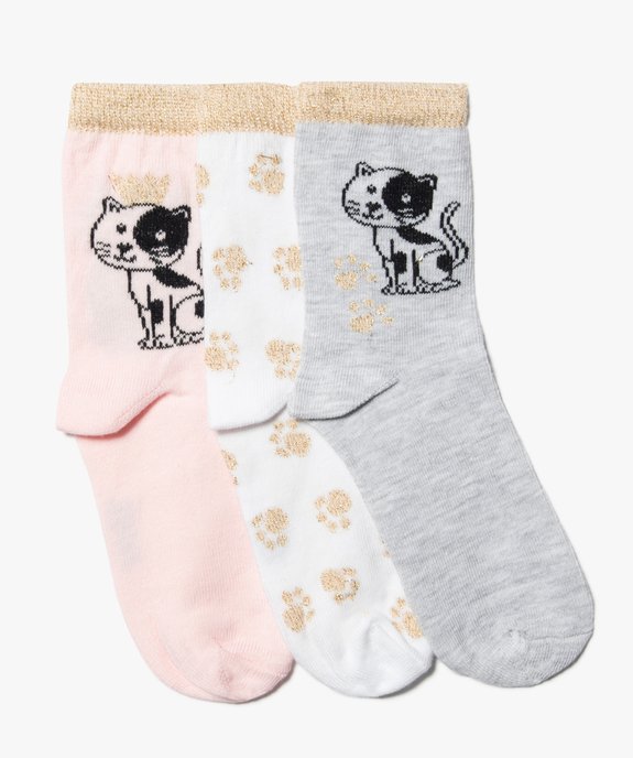 Chaussettes fille pailletées à tige haute et motif chat (lot de 3) vue1 - GEMO (ENFANT) - GEMO
