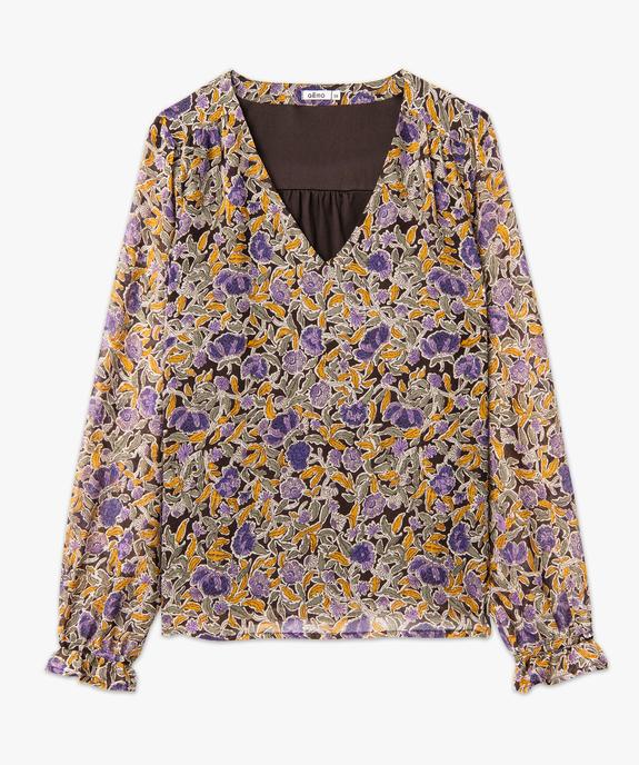 Blouse à manches longues en voile à motifs fleuris femme vue4 - GEMO 4G FEMME - GEMO