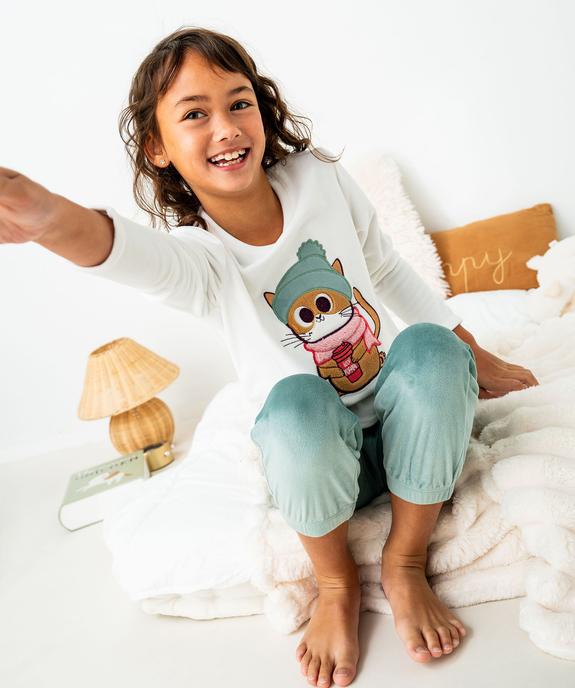 Pyjama en velours bicolore à motif chat fille vue1 - GEMO (ENFANT) - GEMO