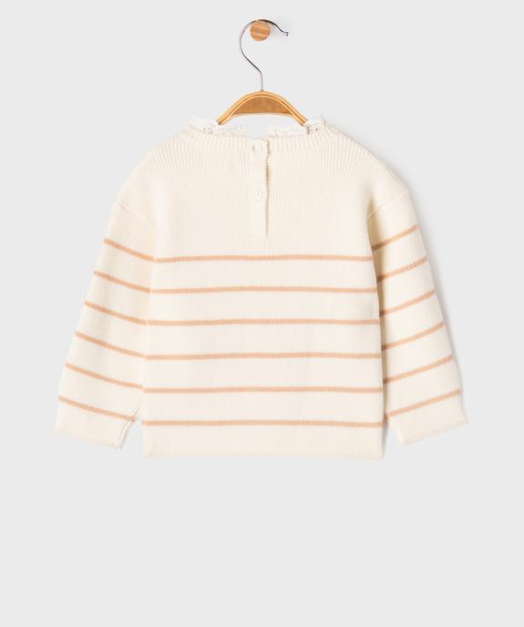 Pull rayé avec col en dentelle bébé fille - LuluCastagnette vue3 - LULU CASTAGNETTE GEMO FOR GOOD - GEMO