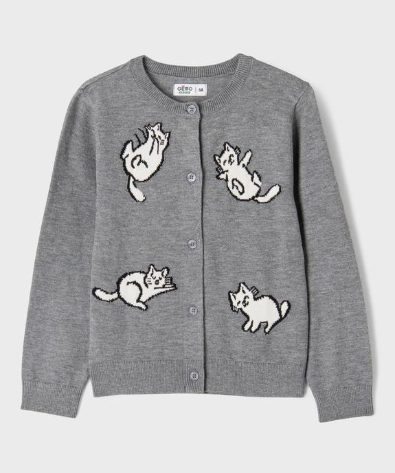 Gilet à col rond avec motifs chats fille vue1 - GEMO 4G FILLE - GEMO