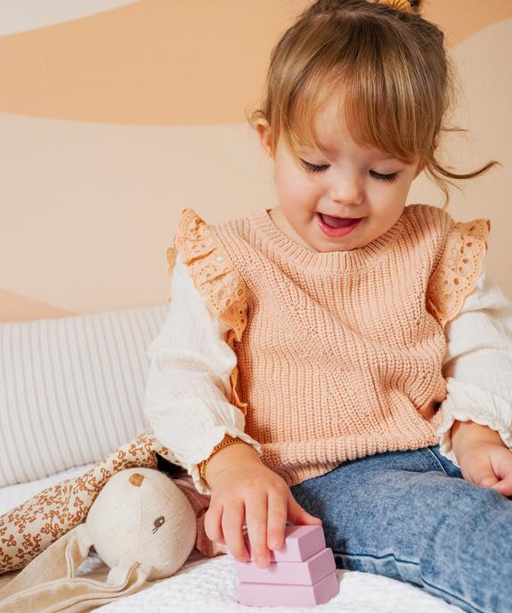 Pull avec manches en gaze de coton bébé fille vue1 - GEMO(BEBE DEBT) - GEMO