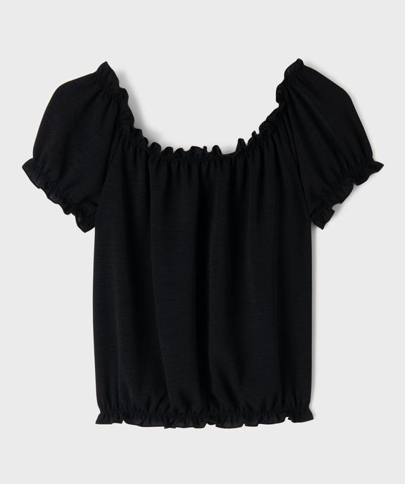 Tee-shirt manches courtes à finitions froncées fille vue1 - GEMO (JUNIOR) - GEMO