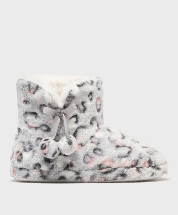 Chaussons boots en velours fourrés à pompons femme  - GEMO 4G FEMME Chaussons boots en velours fourrés à pompons femme  vue1 - GEMO 4G FEMME - GEMO