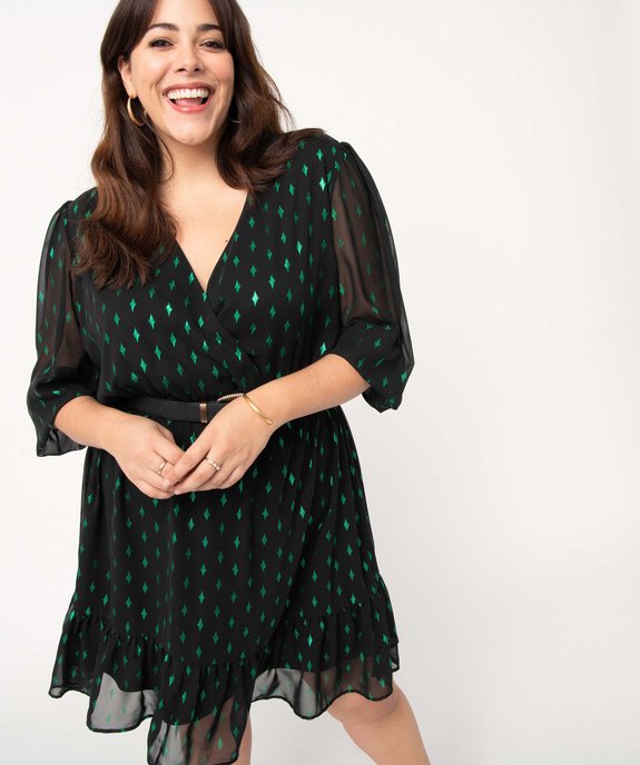 Robe femme grande taille à manches 3/4 avec motifs scintillants vue2 - GEMO (G TAILLE) - GEMO