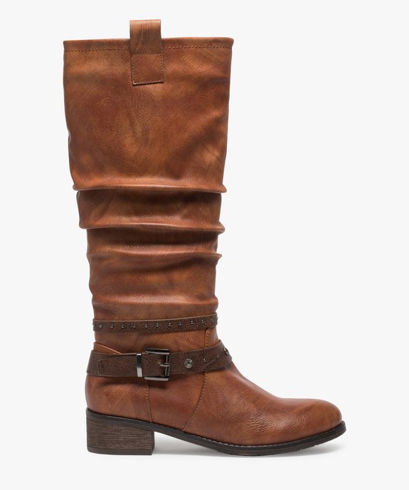 Bottes femme forme cavalière avec tige plissée et brides à la cheville vue1 - GEMO (CASUAL) - GEMO