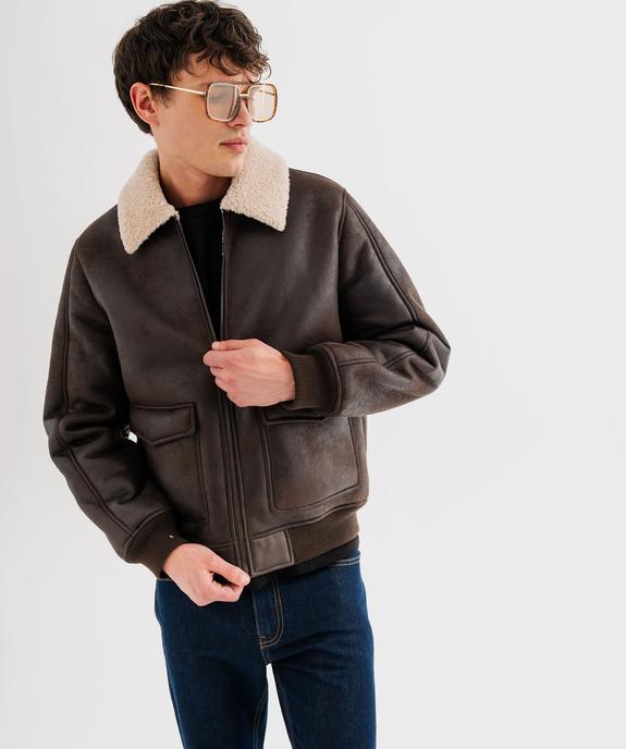 Blouson aviateur à col en fourrure imitation homme vue1 - GEMO (HOMME) - GEMO