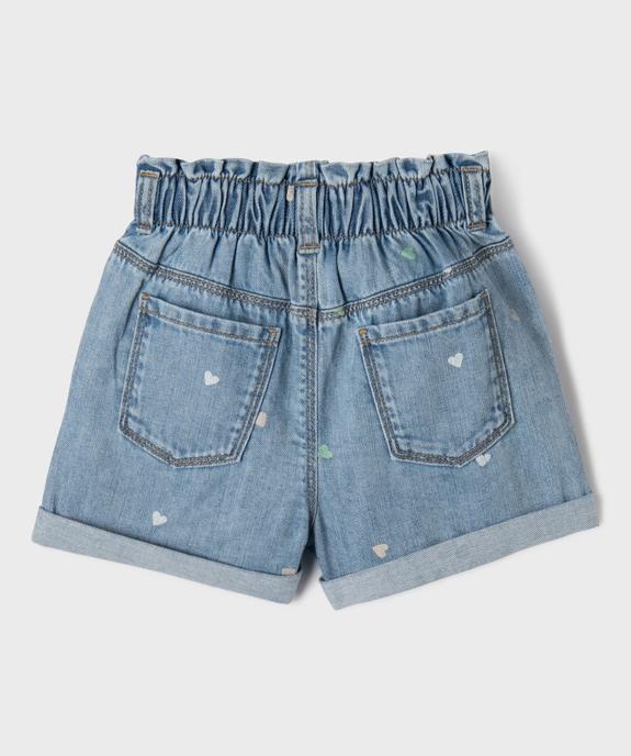 Short en jean taille haute paperbag à motif cœurs fille vue3 - GEMO (ENFANT) - GEMO