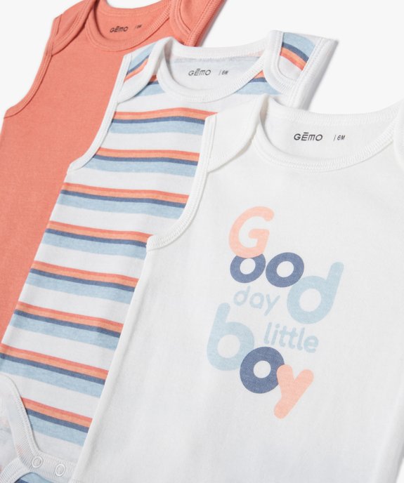 Body bébé sans manches à col américain rayé (lot de 3) vue2 - GEMO 4G BEBE - GEMO