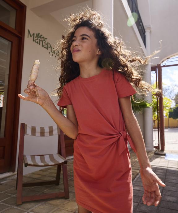 Robe courte en coton avec noeud à la taille fille vue1 - GEMO 4G FILLE - GEMO