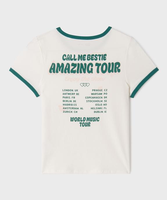 Tee-shirt manches courtes en coton stretch imprimé devant et dos fille  vue3 - GEMO 4G FILLE - GEMO