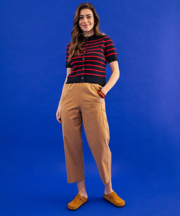 Pantalon barrel en coton stretch à taille élastiquée femme vue4 - GEMO(FEMME PAP) - GEMO