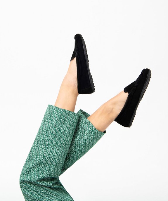 Mocassins femme confort unis en cuir velours  vue1 - GEMO (CASUAL) - GEMO