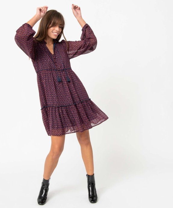 Robe femme imprimée à manches longues avec volants vue1 - GEMO(FEMME PAP) - GEMO