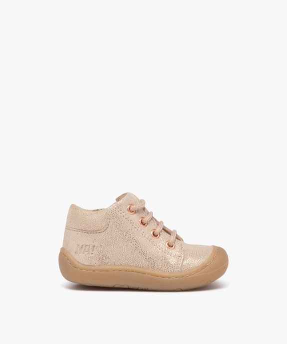 Chaussures premiers pas bébé fille en cuir à paillettes avec lacets et zip - NA! vue1 - NA! - GEMO