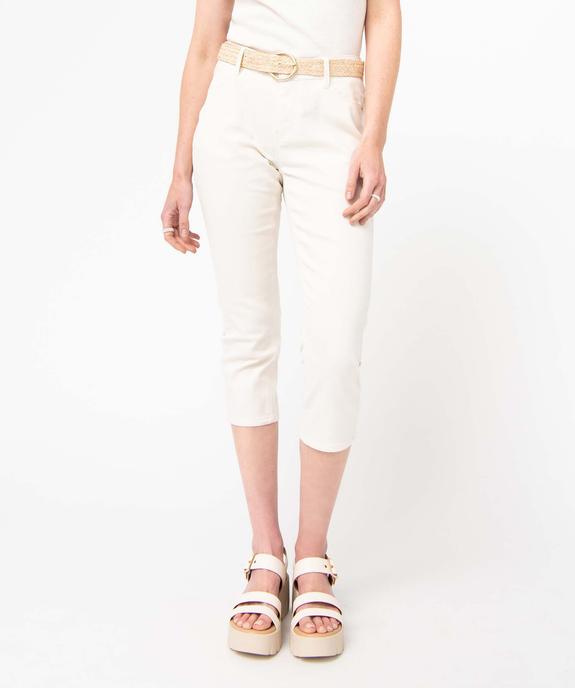Pantacourt femme en toile denim avec ceinture tressée vue1 - GEMO 4G FEMME - GEMO