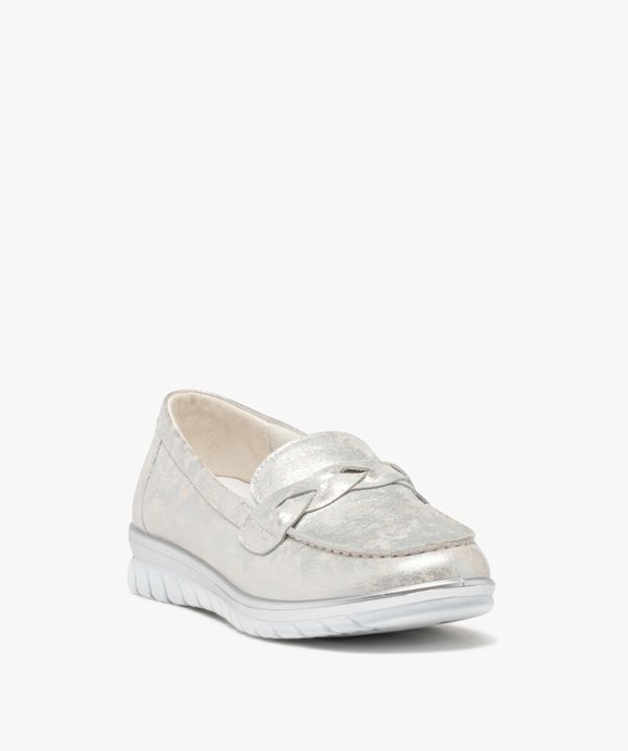 Mocassins femme en cuir uni métallisé à semelle crantée vue2 - GEMO (CONFORT) - GEMO