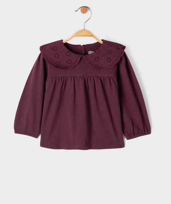 Tee-shirt manches longues ample à col Claudine en dentelle anglaise bébé fille vue1 - GEMO 4G BEBE - GEMO
