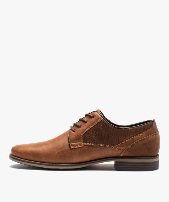 Derbies homme unis à empiècements texturés vue3 - GEMO(URBAIN) - GEMO