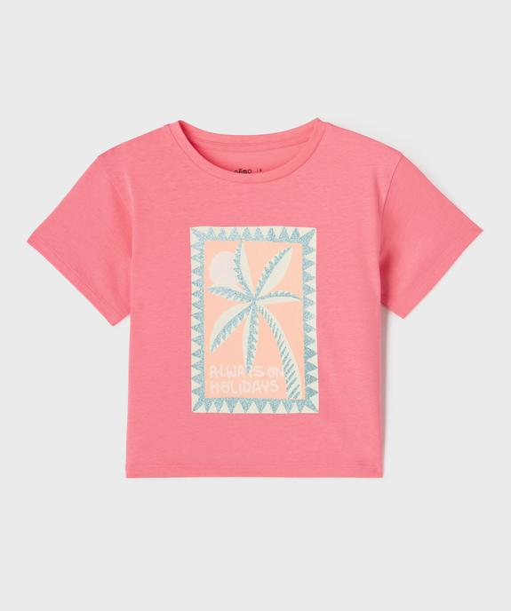 Tee-shirt manches courtes coupe oversize avec motif pailleté fille vue2 - GEMO (ENFANT) - GEMO