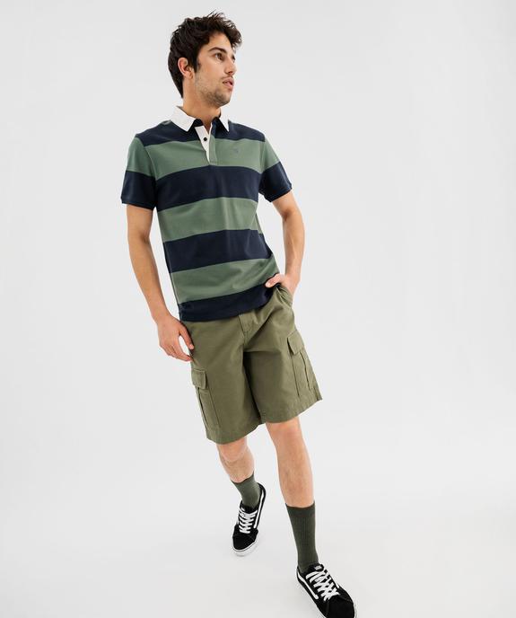Polo manches courtes en jersey de coton rayé homme vue4 - GEMO 4G HOMME - GEMO