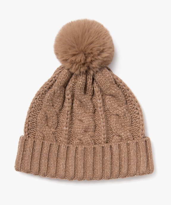 Bonnet en maille torsadée avec pompon femme vue1 - GEMO 4G FEMME - GEMO