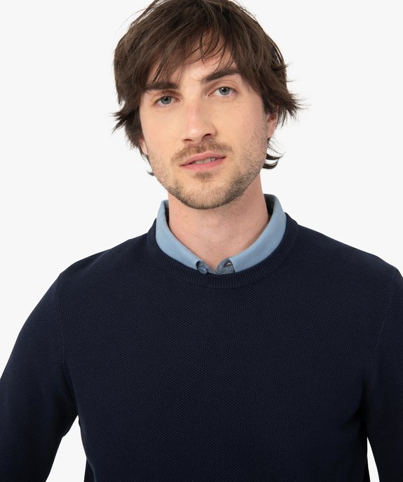 Pull homme en maille fantaisie unie vue2 - GEMO (HOMME) - GEMO
