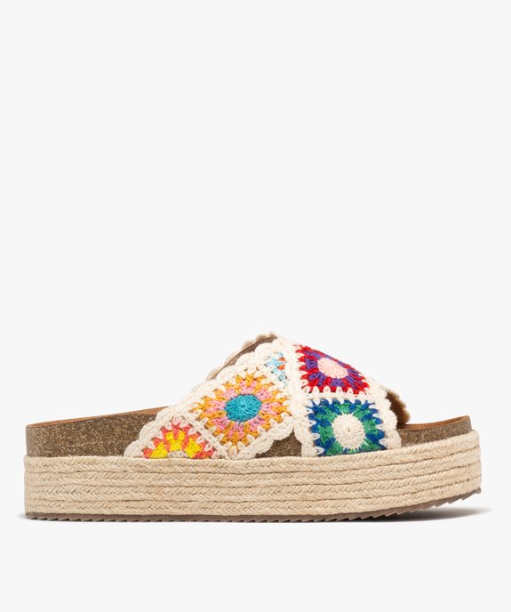 Mules à semelle plateforme en corde et larges brides en crochet femme vue1 - 5 MILES - GEMO