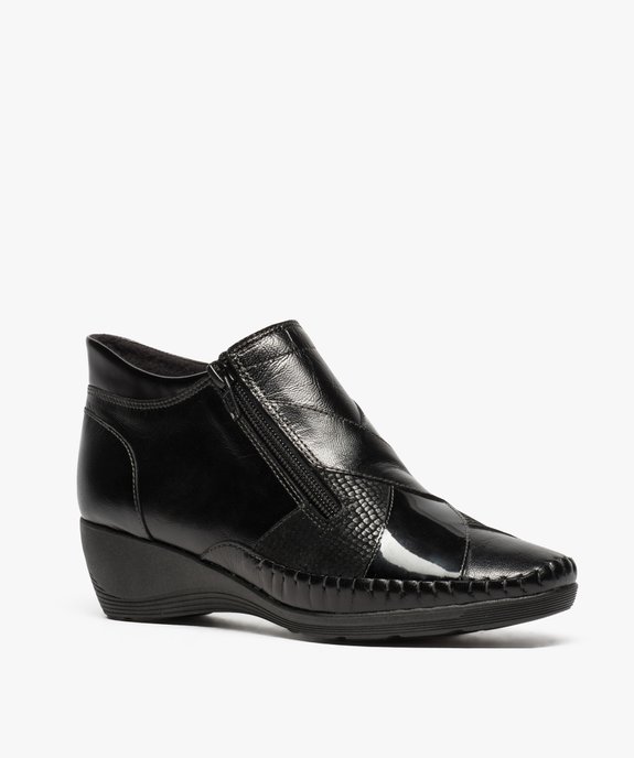 Bottines femme confort à talon compensé et double zip vue2 - GEMO (CONFORT) - GEMO