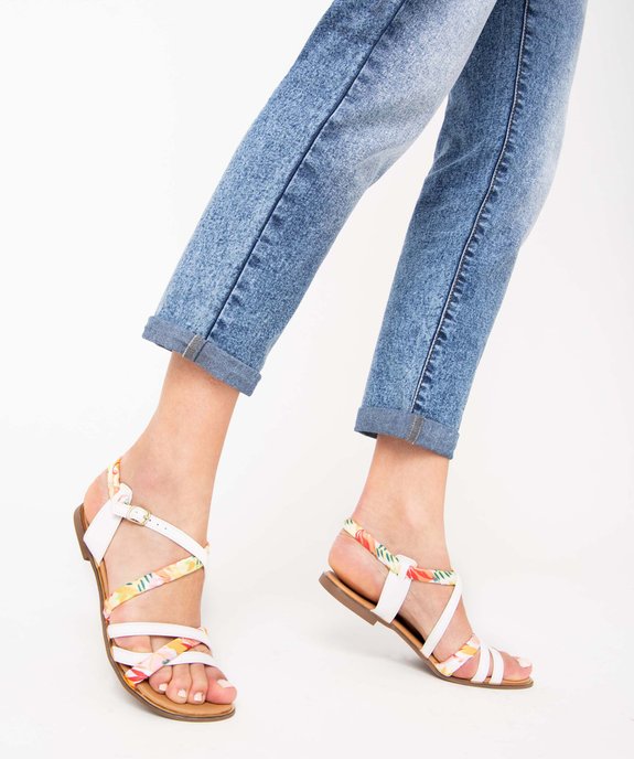 Sandales femme à talon plat et brides foulard imprimé vue1 - GEMO (CASUAL) - GEMO