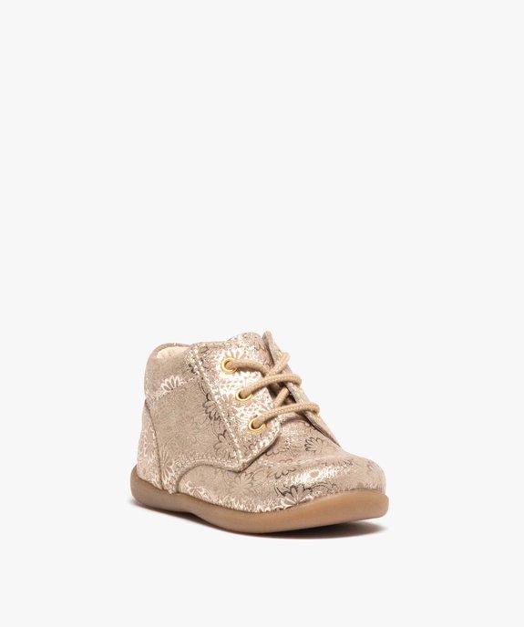 Chaussures premiers pas bébé fille en cuir à motifs scintillants vue2 - GEMO(BEBE DEBT) - GEMO